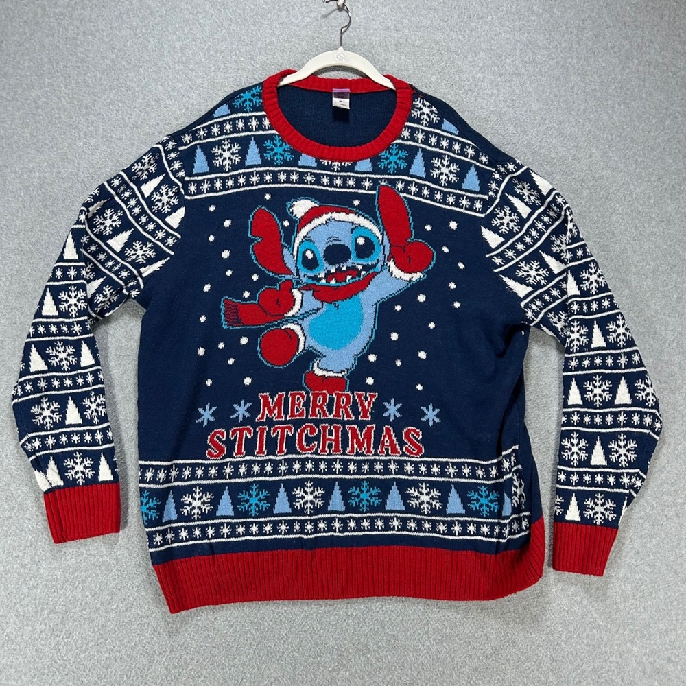 Disney Sweater Merry Stitchmas Mens 3XL Blue Holiday Festive Ugly Christmas
